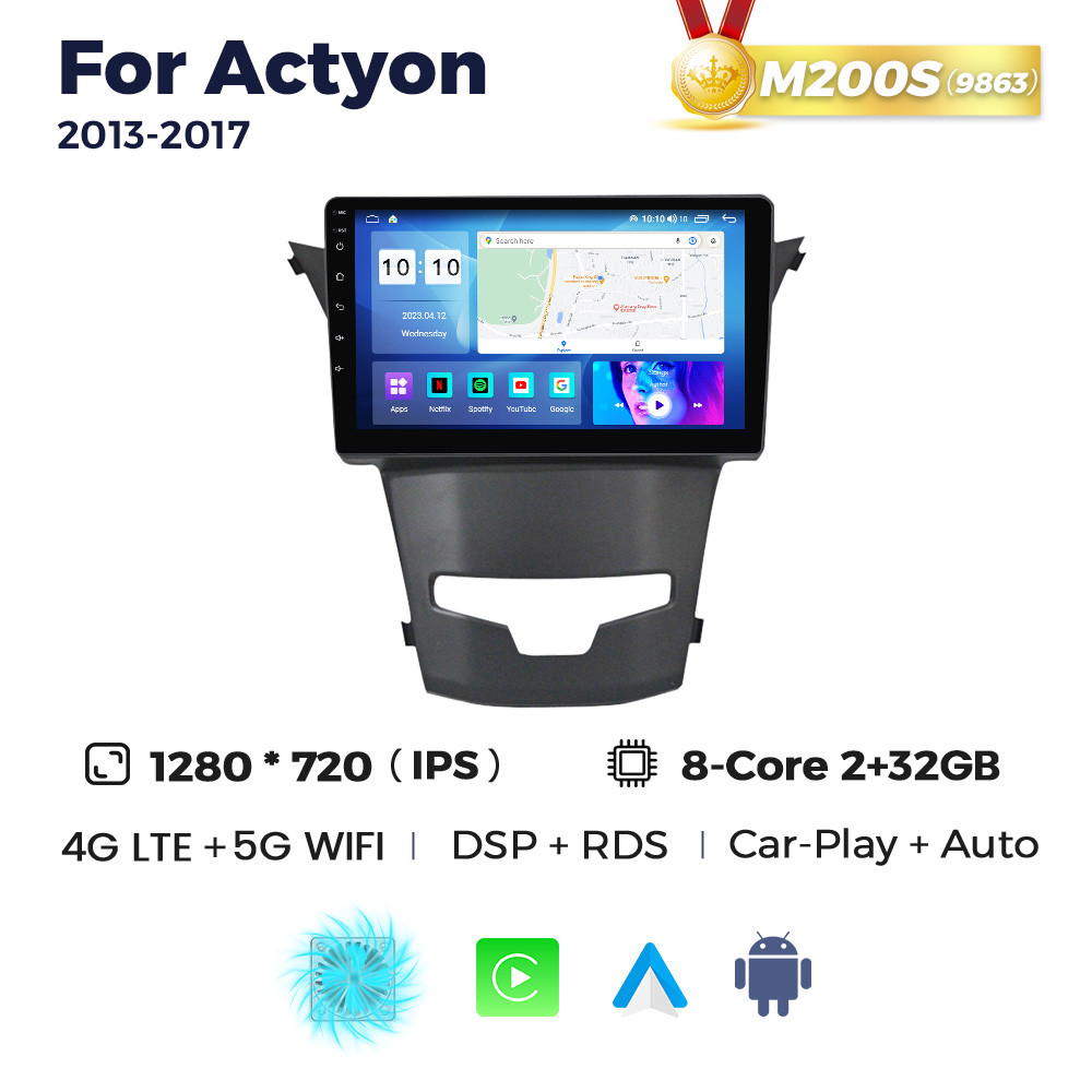 5287321212_shtatna-magnitola-ssangyong Штатна магнітола SsangYong Actyon (2013-2018) M200 (2/32 Гб), HD (1280x720) QLED, GPS + 4G + CarPlay - Зображення 1