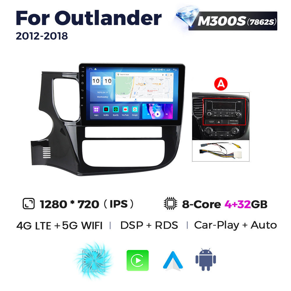 5292137182_shtatna-magnitola-mitsubishi Штатна магнітола Mitsubishi Outlander 3 (2012-2018) M300 (4/32 Гб), HD (1280x720) QLED, GPS + 4G + CarPlay - Зображення 1