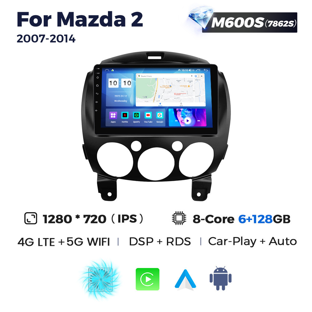 5295592560_shtatna-magnitola-mazda Штатна магнітола Mazda 2 (2007-2014) M600 (6/128 Гб), 2K (2000x1200) QLED, GPS + 4G + CarPlay - Зображення 1