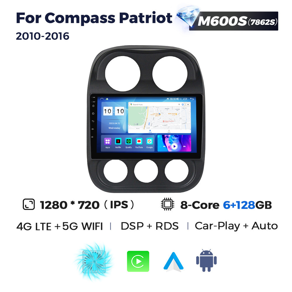 5300029631_shtatna-magnitola-jeep Штатна магнітола Jeep Compass (2009-2015) M600 (6/128 Гб), 2K (2000x1200) QLED, GPS + 4G + CarPlay - Зображення 1
