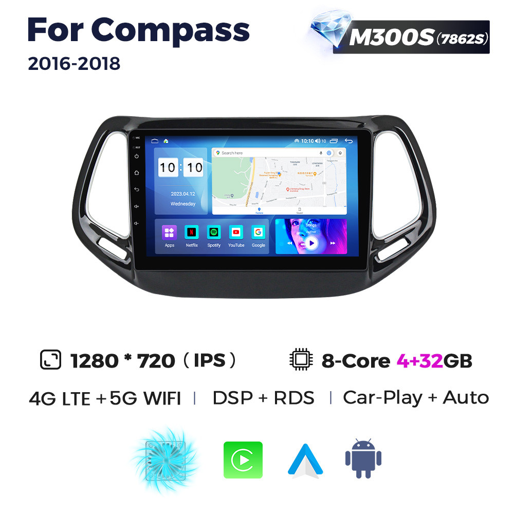 5300036713_shtatna-magnitola-jeep Штатна магнітола Jeep Compass (2016-2018) M300 (4/32 Гб), 2K (2000x1200) QLED, GPS + 4G + CarPlay - Зображення 1
