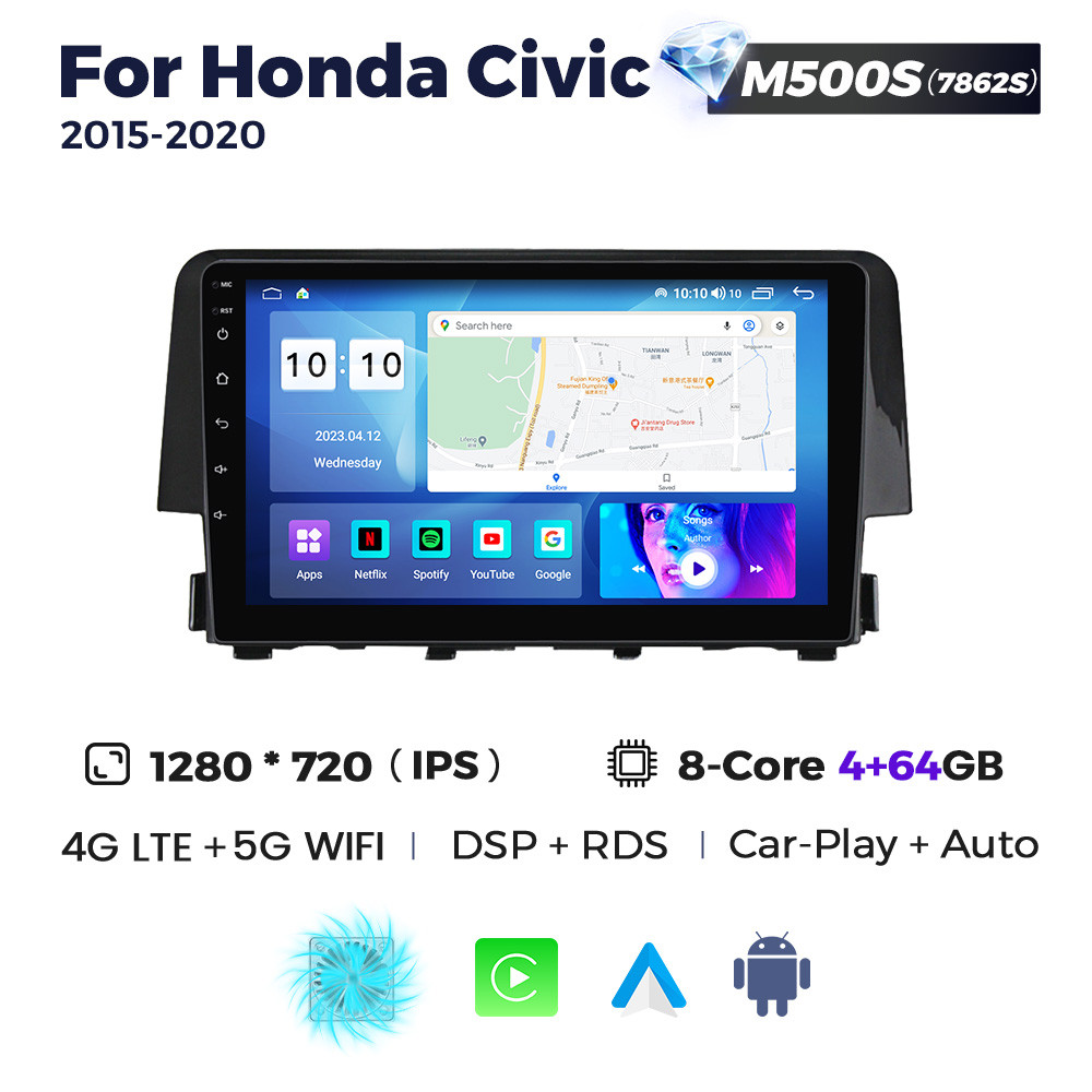 5314362782_shtatna-magnitola-honda Штатна магнітола Honda Civic 10 (2015-2020) M500 (4/64 Гб), HD (1280x720) QLED, GPS + 4G + CarPlay - Зображення 1