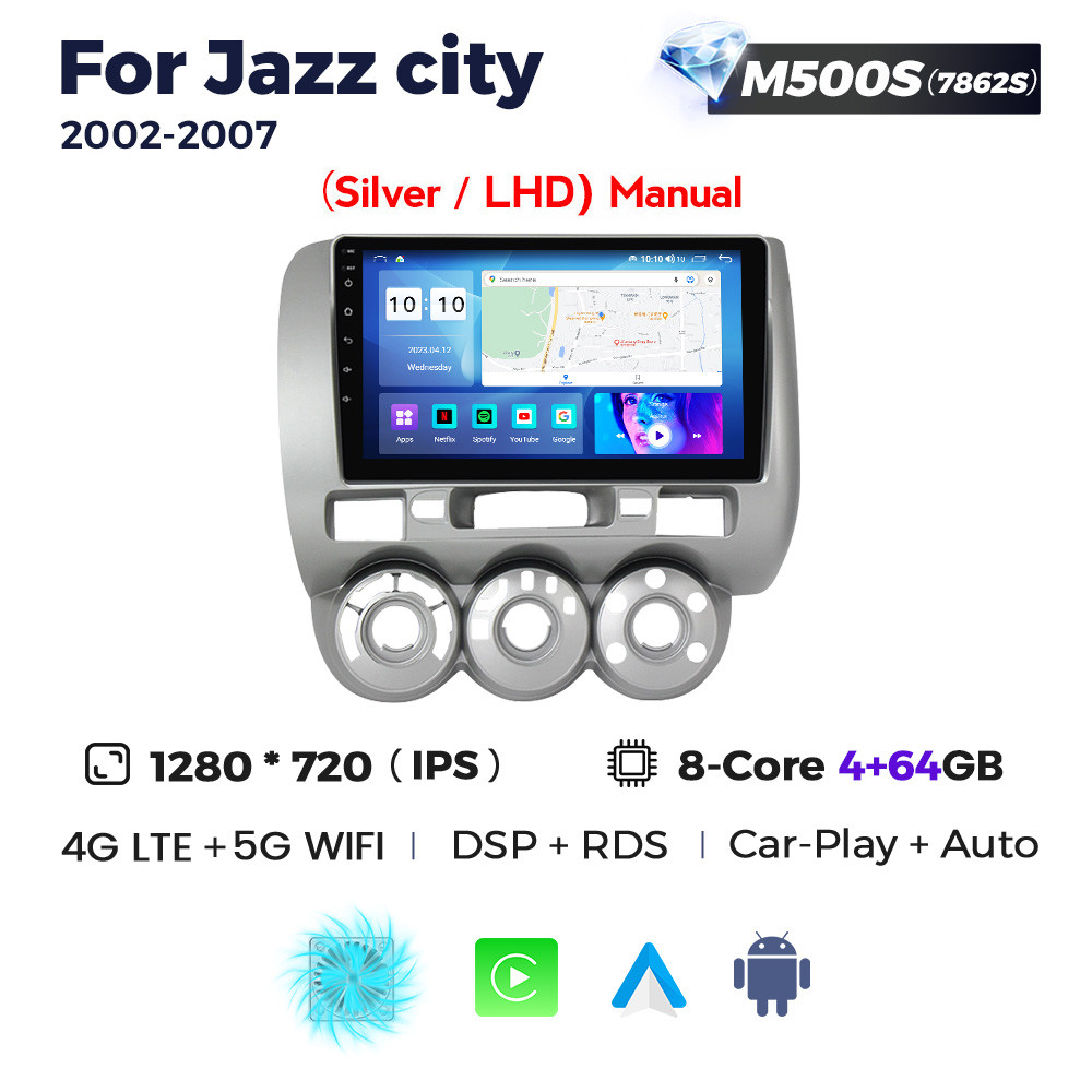 5314387165_shtatna-magnitola-honda Штатна магнітола Honda Jazz 2, City 4 (2002-2007) M500 (4/64 Гб), HD (1280x720) QLED, GPS + 4G + CarPlay - Зображення 1