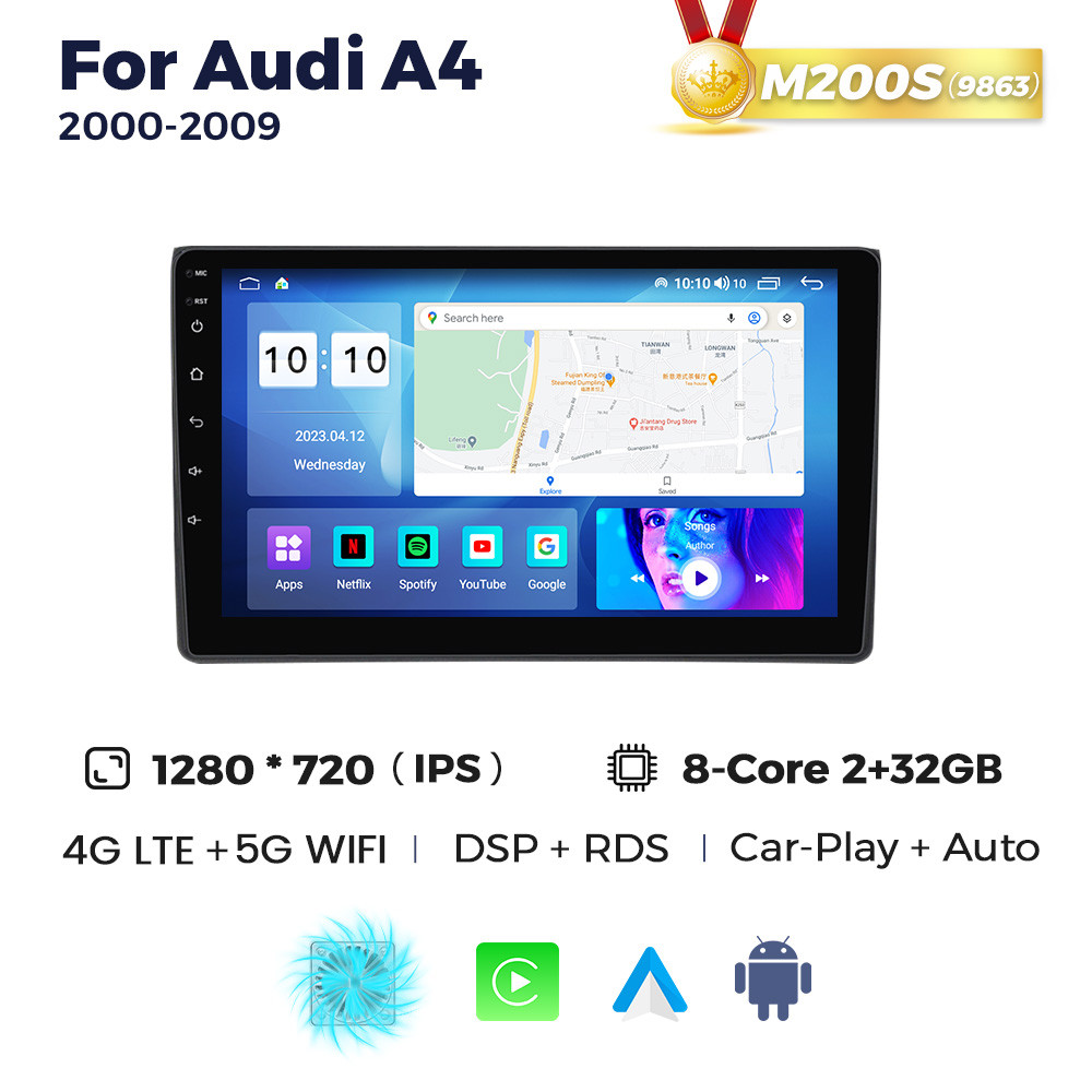 5315099905_shtatna-magnitola-audi Штатна магнітола Audi A4 (B6, B7) (2000-2008) M200 (2/32 Гб), HD (1280x720) QLED, GPS + 4G + CarPlay - Зображення 1
