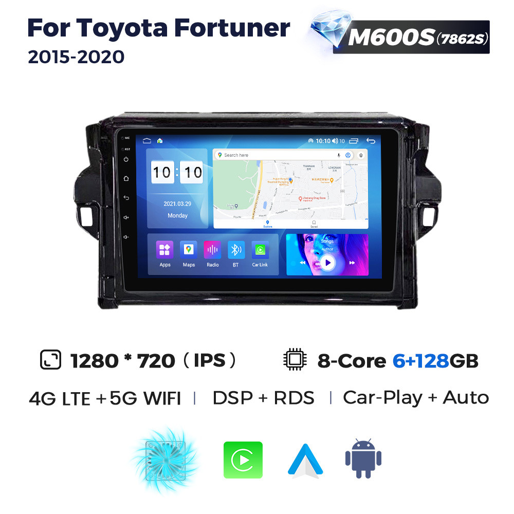 5331739047_shtatna-magnitola-toyota Штатна магнітола Toyota Fortuner (AN160) (2015-2020) M600 (6/128 Гб), HD (1280x720) QLED, GPS + 4G + CarPlay - Зображення 1