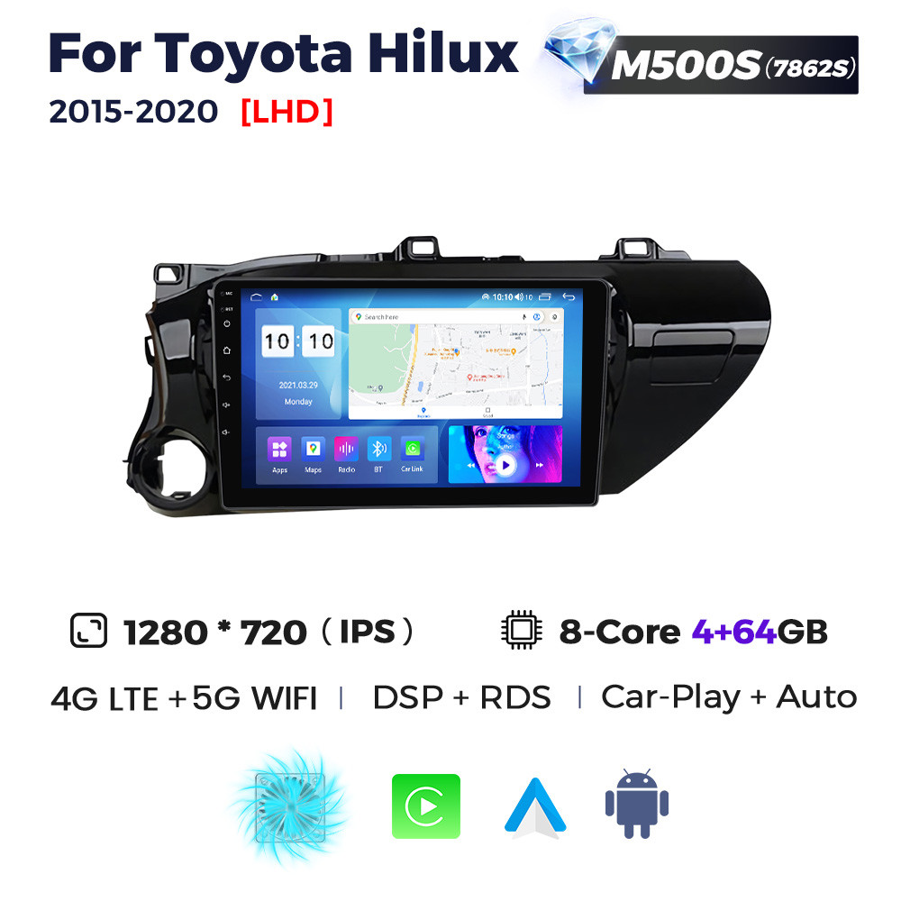5331828667_shtatna-magnitola-toyota Штатна магнітола Toyota Hilux 8 (AN120, AN130) (2015-2022) M500 (4/64 Гб), HD (1280x720) QLED, GPS + 4G + CarPlay - Зображення 1