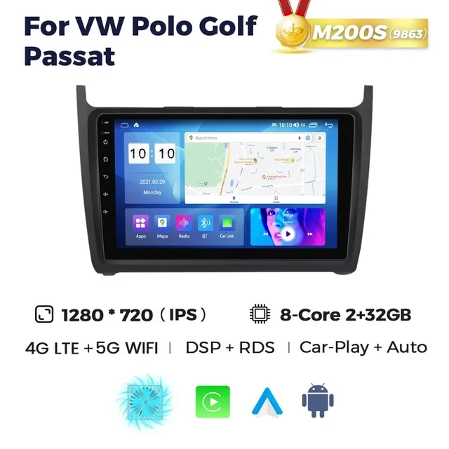 5827436591_shtatnaya-magnitola-volkswagen Штатная магнитола Volkswagen Passat, Polo 5, Golf 7 (2012-2020) M200 (2/32 Гб), HD (1280x720) QLED, GPS + 4G + CarPlay - Зображення 1