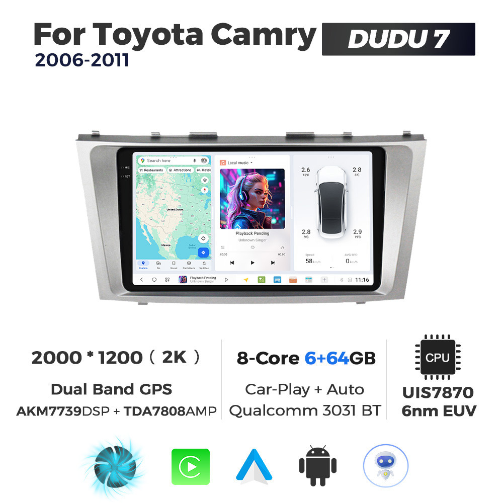 6577906682_shtatna-magnitola-toyota Штатна магнітола Toyota Camry 6 (XV40) (2006-2011) DUDU 7, 6/64 2K (2000x1200) QLED, GPS + 4G + CarPlay - Зображення 1