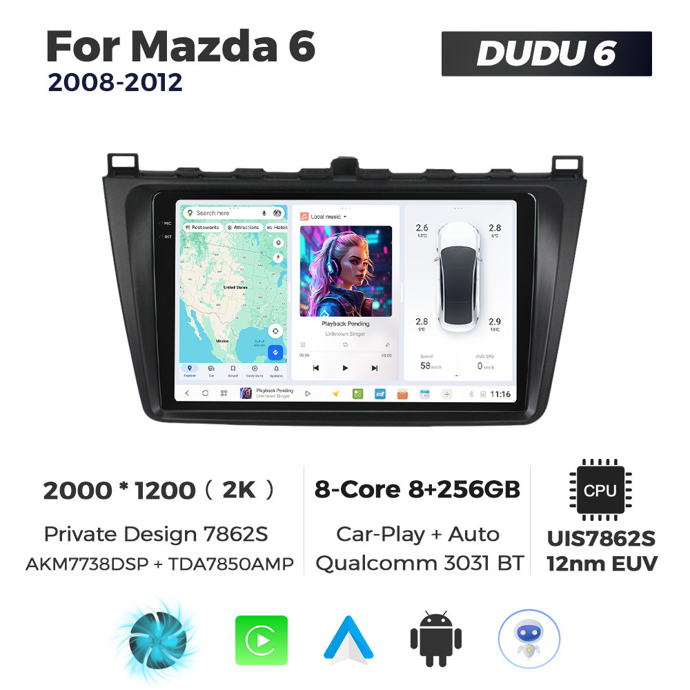 6588586619_shtatna-magnitola-mazda Штатна магнітола Mazda 6 (2008-2012) DUDU 6, 8/256 - Зображення 1