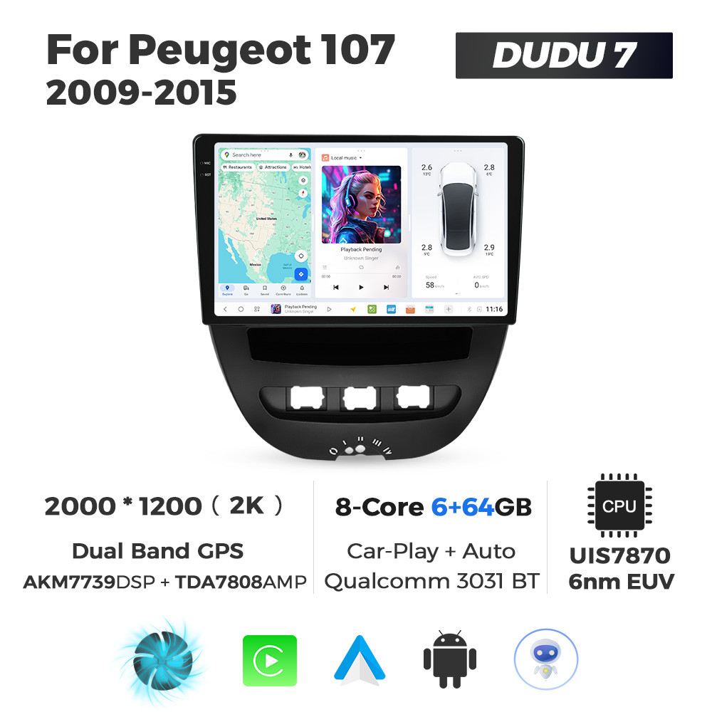 6589515134_shtatna-magnitola-peugeot Штатна магнітола Peugeot 107, Toyota Aygo, Citroen C1 (2005-2014) DUDU 7, 6/64 - Зображення 1