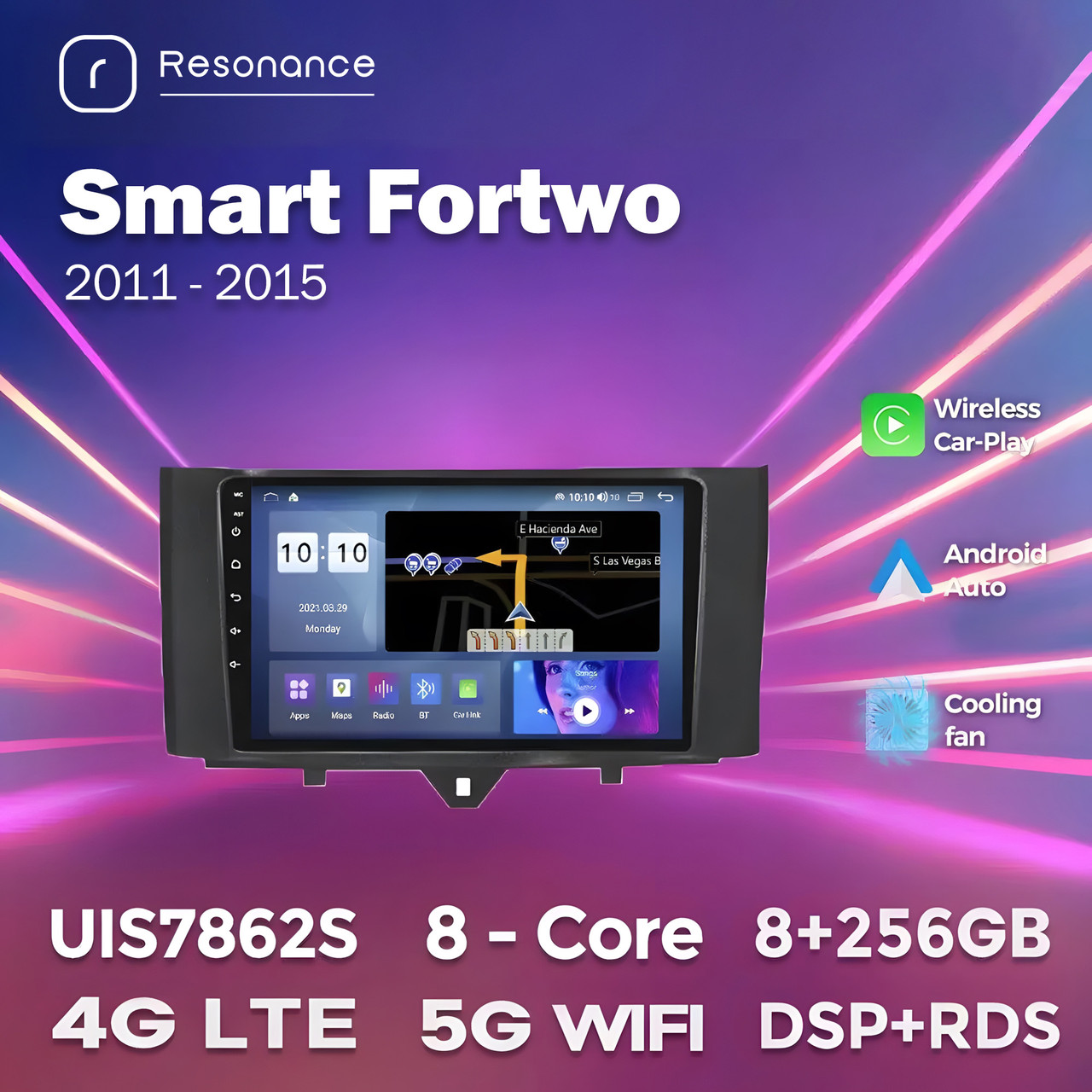 5827580375_shtatna-magnitola-smart Штатна магнітола Smart Fortwo (2011-2014) M500 (4/64 Гб), HD (1280x720) QLED, GPS + 4G + CarPlay - Зображення 1