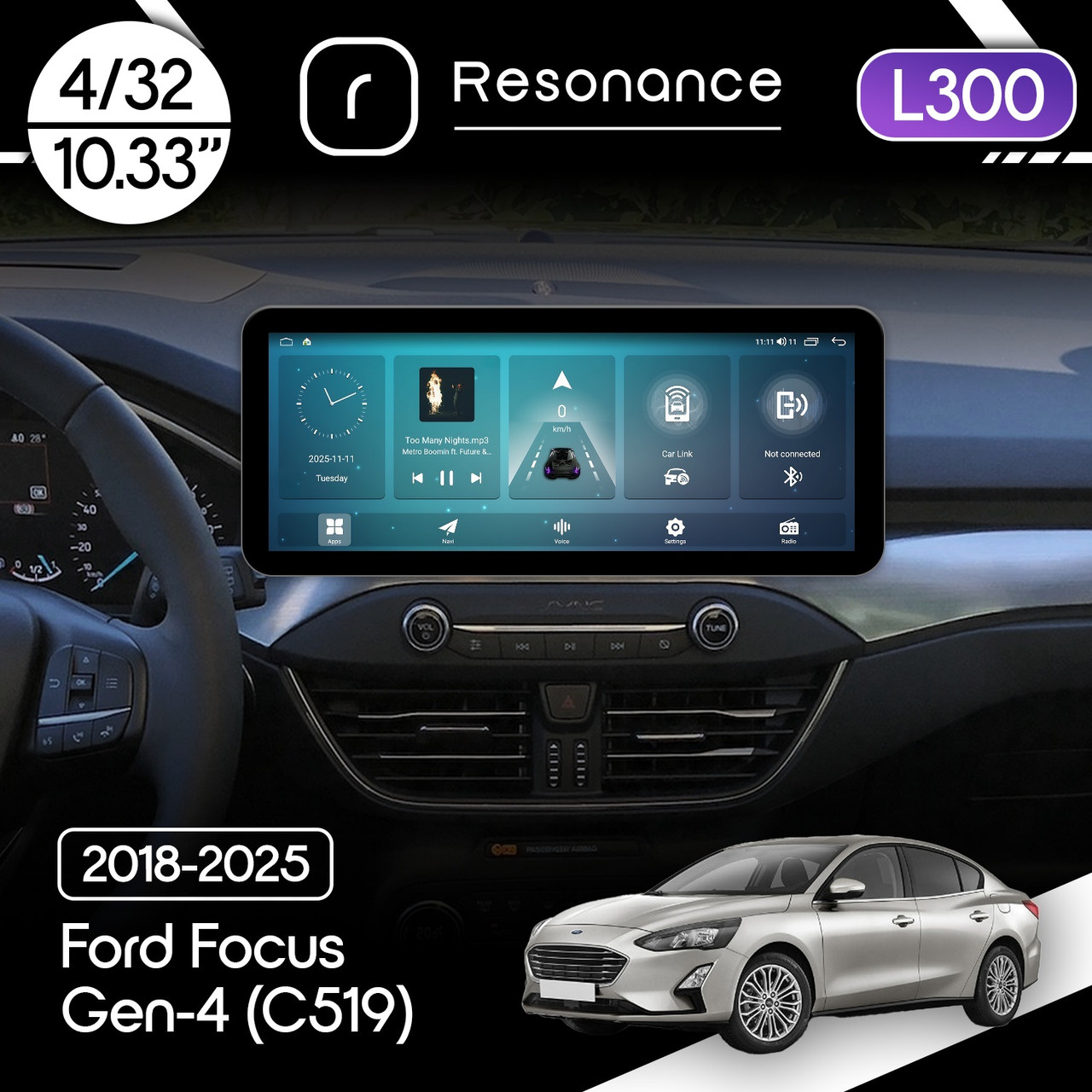 6943262065_magnitola-ford-focus Магнітола Ford Focus Gen-4 (C519) (2018-2025) Resonance L300 4/32 10.33" QLED, 360 (Audi Style) - Зображення 1