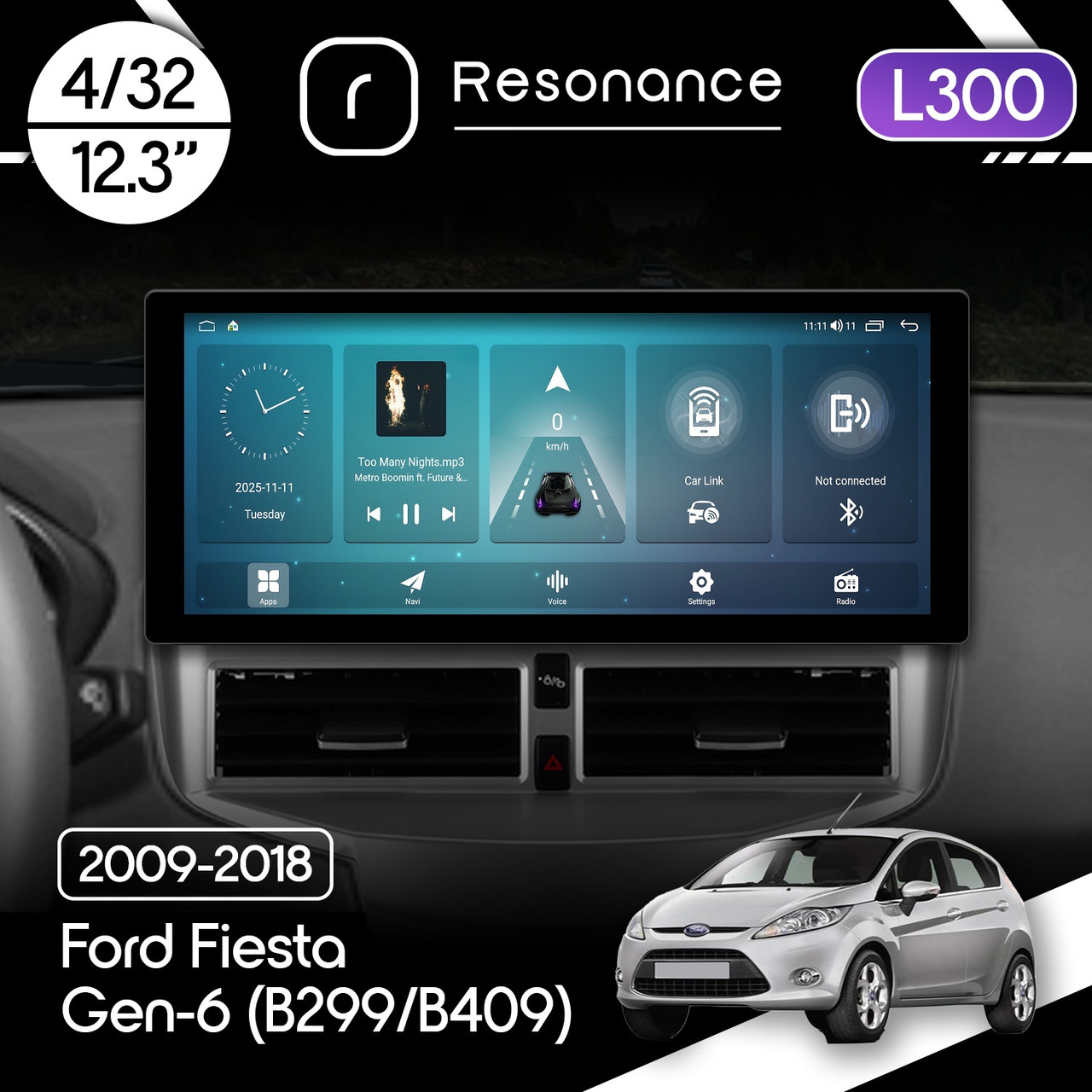 6943270086_magnitola-ford-fiesta Магнітола Ford Fiesta Gen-6 (B299/B409) (2009-2018) Resonance L300 4/32 12.3" QLED, 360 (Audi Style) - Зображення 1