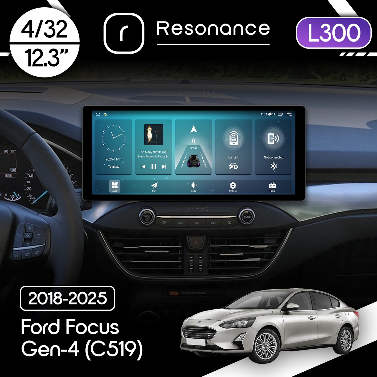6943270097_magnitola-ford-focus Магнітола Ford Focus Gen-4 (C519) (2018-2025) Resonance L300 4/32 12.3" QLED, 360 (Audi Style) - Зображення 1