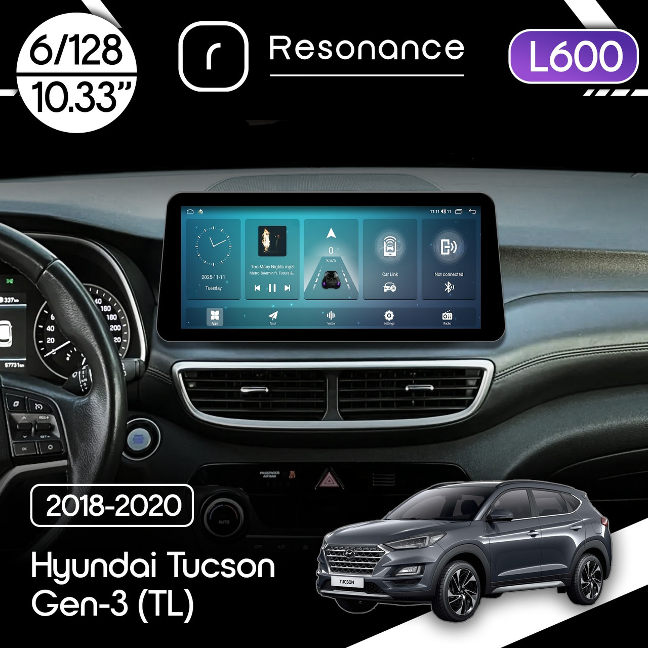 6944591035_magnitola-hyundai-tucson Магнітола Hyundai Tucson Gen-3 (TL) (2018-2020) Resonance L600 6/128 10.33" QLED, 360 (BMW Style) - Зображення 1