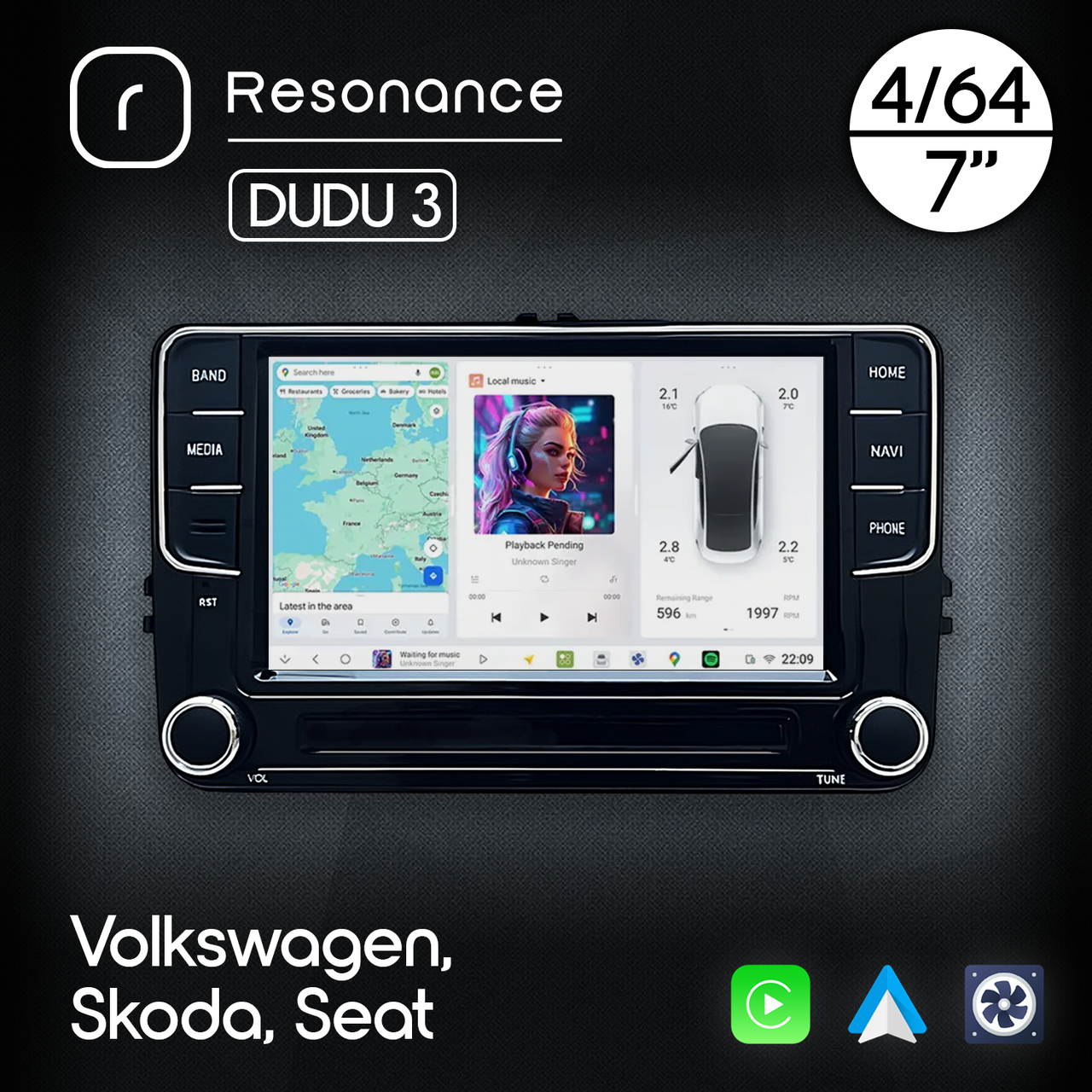 6974505289_magnitola-volkswagen-skoda Магнітола Volkswagen Skoda Seat, DUDU 3, 4/64, 7" - Зображення 1