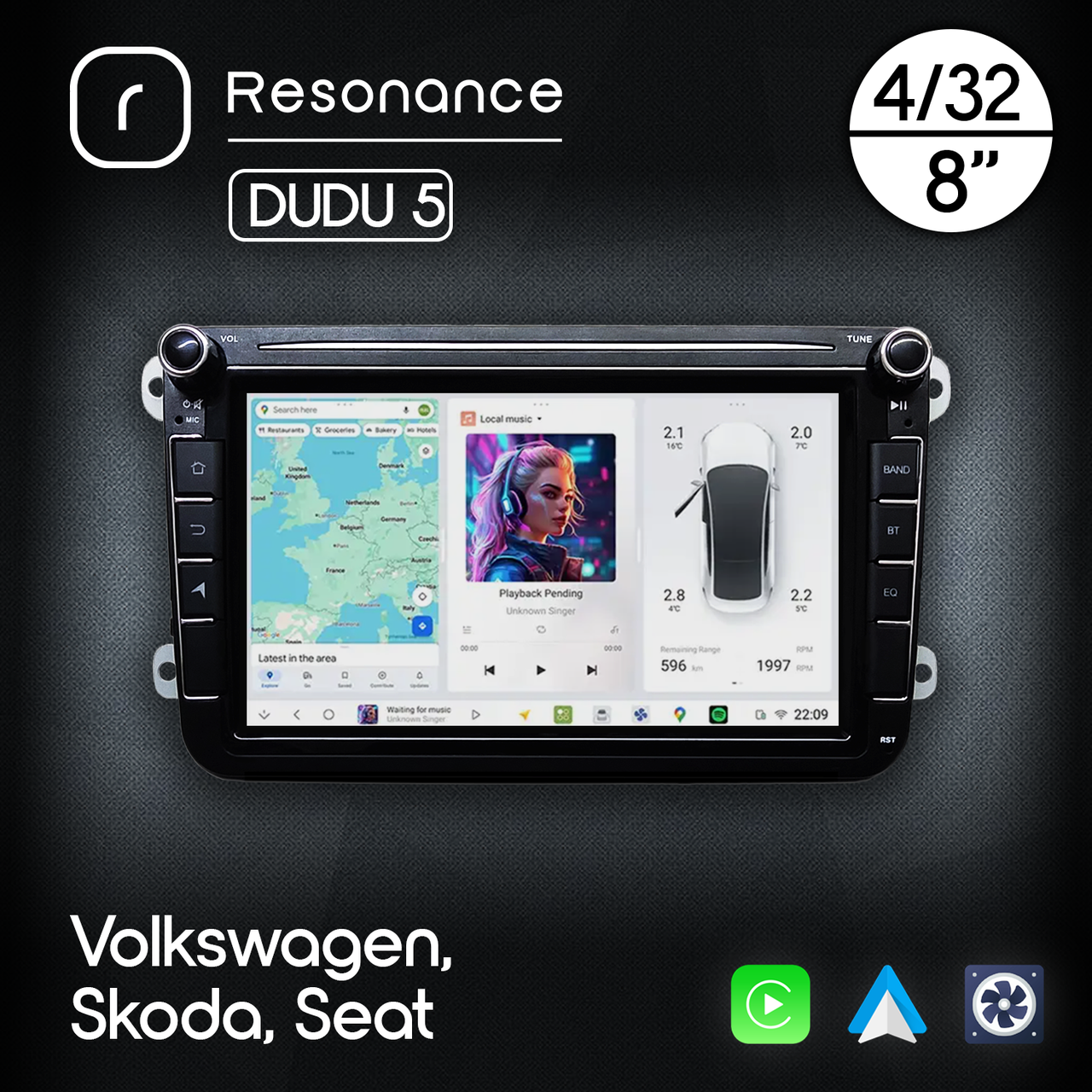 6974505814_magnitola-volkswagen-skoda Магнітола Volkswagen Skoda Seat, DUDU 5, 4/32, 8" - Зображення 1
