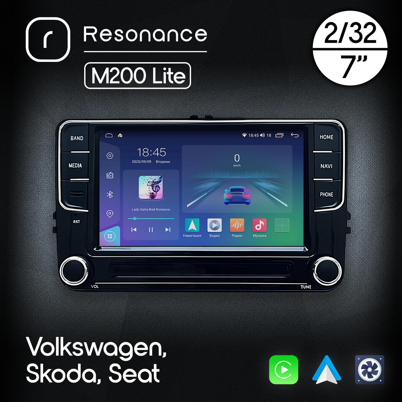 6974505819_magnitola-volkswagen-skoda Магнітола Volkswagen Skoda Seat, Resonance M200 Lite, 2/32, 7", 4G - Зображення 1