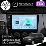 Магнітола Mercedes-Benz ML-Class (W163) (1997-2005) [Кондиціонер, Black] Resonance Ultra T100 2/32, 9" IPS (CarPlay)