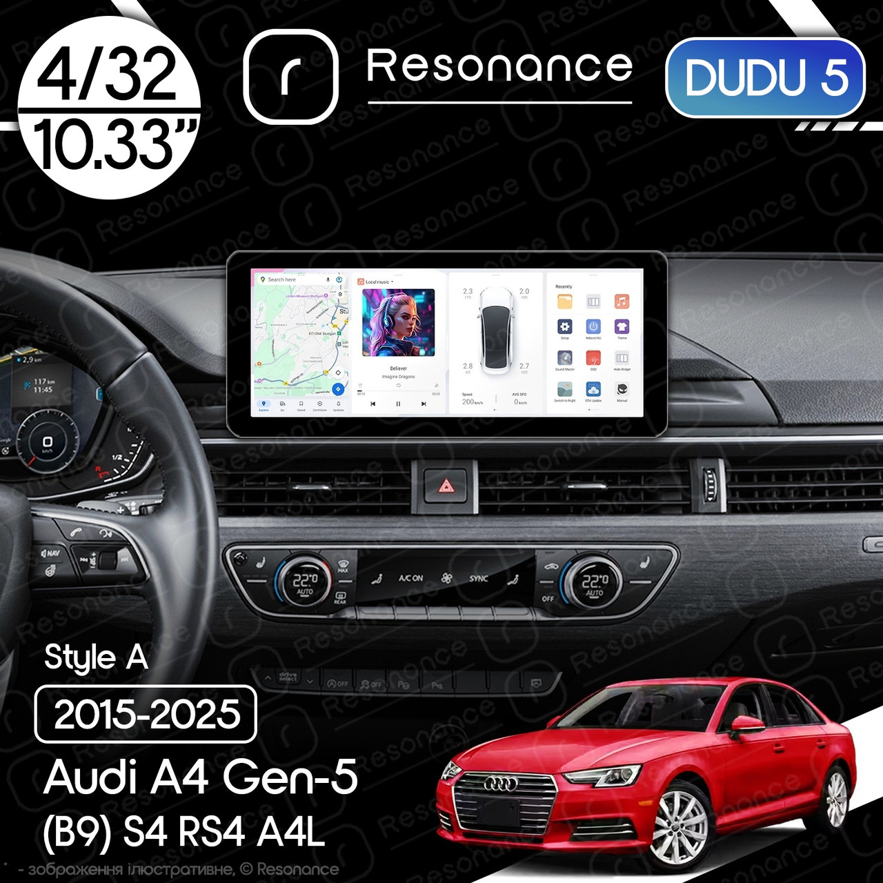 7047118599_magnitola-audi-a4 Магнітола Audi A4 Gen-5 (B9) S4 RS4 A4L (2015-2025) DUDU 5 10.33" 2K QLED, 4/32, 360 (Style A) - Зображення 1
