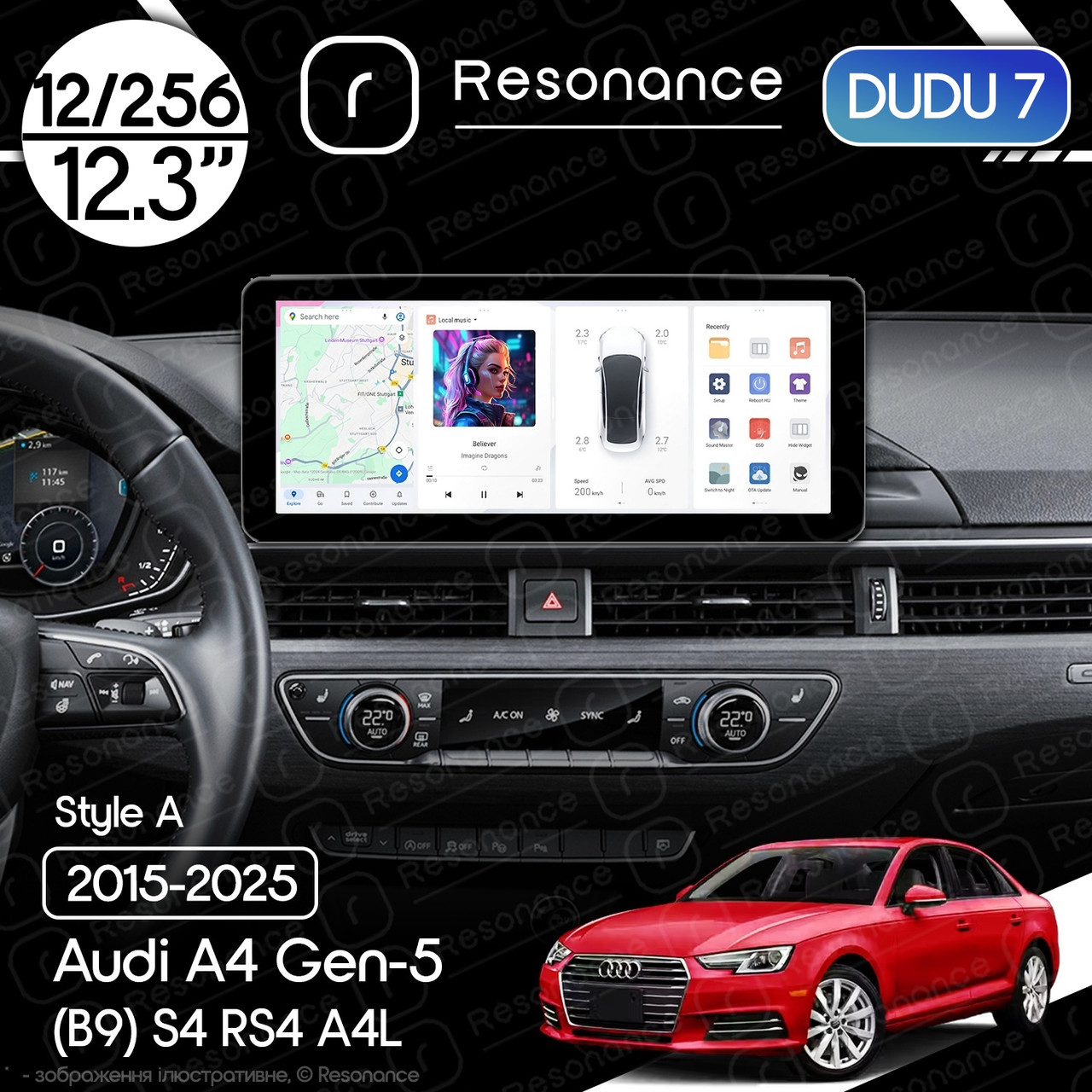 7047119359_magnitola-audi-a4 Магнітола Audi A4 Gen-5 (B9) S4 RS4 A4L (2015-2025) DUDU 7 12.3" 2K QLED, 12/256, 360 (Style A) - Зображення 1
