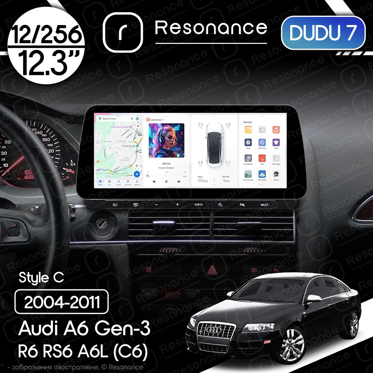 7049456074_magnitola-audi-a6 Магнітола Audi A6 Gen-3 (C6) S6, RS6, A6L (2004-2011) DUDU 7 12.3" 2K QLED, 12/256, 360 (Style C) - Зображення 1