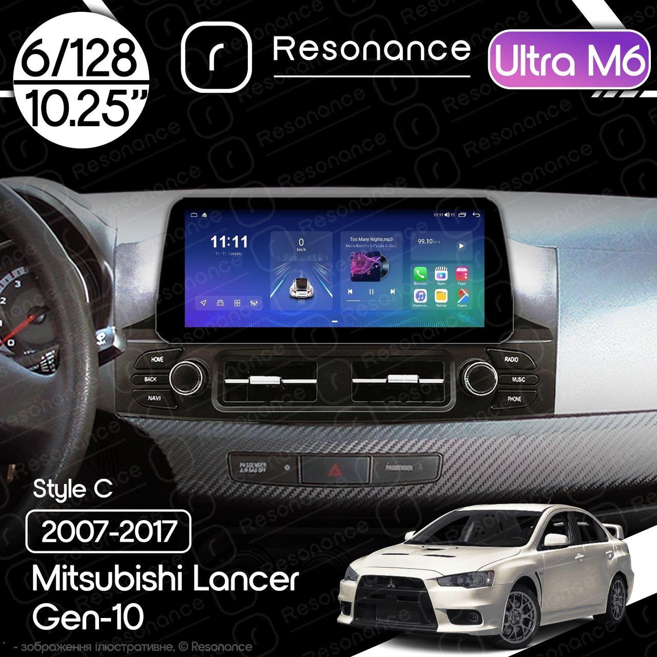 7049775625_magnitola-mitsubishi-lancer Магнітола Mitsubishi Lancer 10 (2007-2017) Resonance Ultra M6 (7862) 6/128, 10.25" QLED, 360 (BMW Style) - Зображення 1