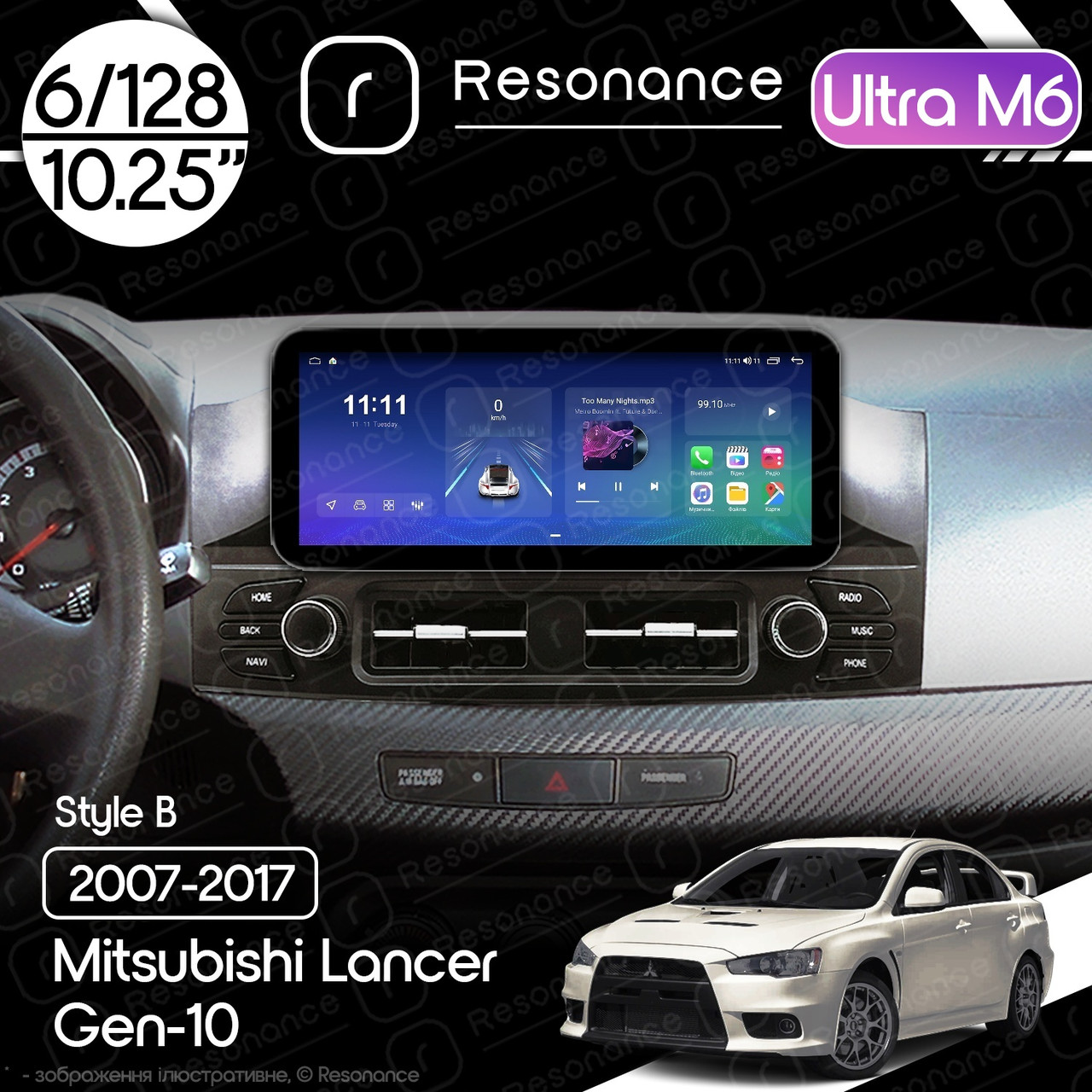 7049778842_magnitola-mitsubishi-lancer Магнітола Mitsubishi Lancer 10 (2007-2017) Resonance Ultra M6 (7862) 6/128, 10.25" QLED, 360 (Benz Style) - Зображення 1