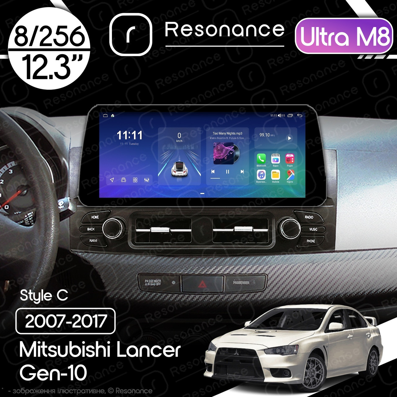 7049782741_magnitola-mitsubishi-lancer Магнітола Mitsubishi Lancer 10 (2007-2017) Resonance Ultra M8 (7862) 8/256, 12.3" QLED, 360 (BMW Style) - Зображення 1