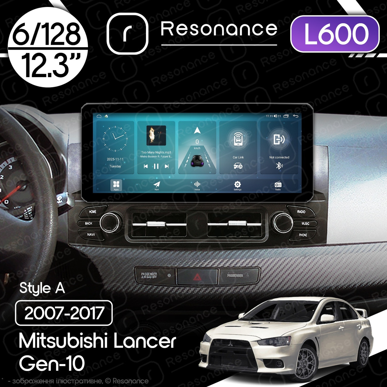 7049785478_magnitola-mitsubishi-lancer Магнітола Mitsubishi Lancer 10 (2007-2017) Resonance L600 6/128 12.3" QLED, 360 (Audi Style) - Зображення 1