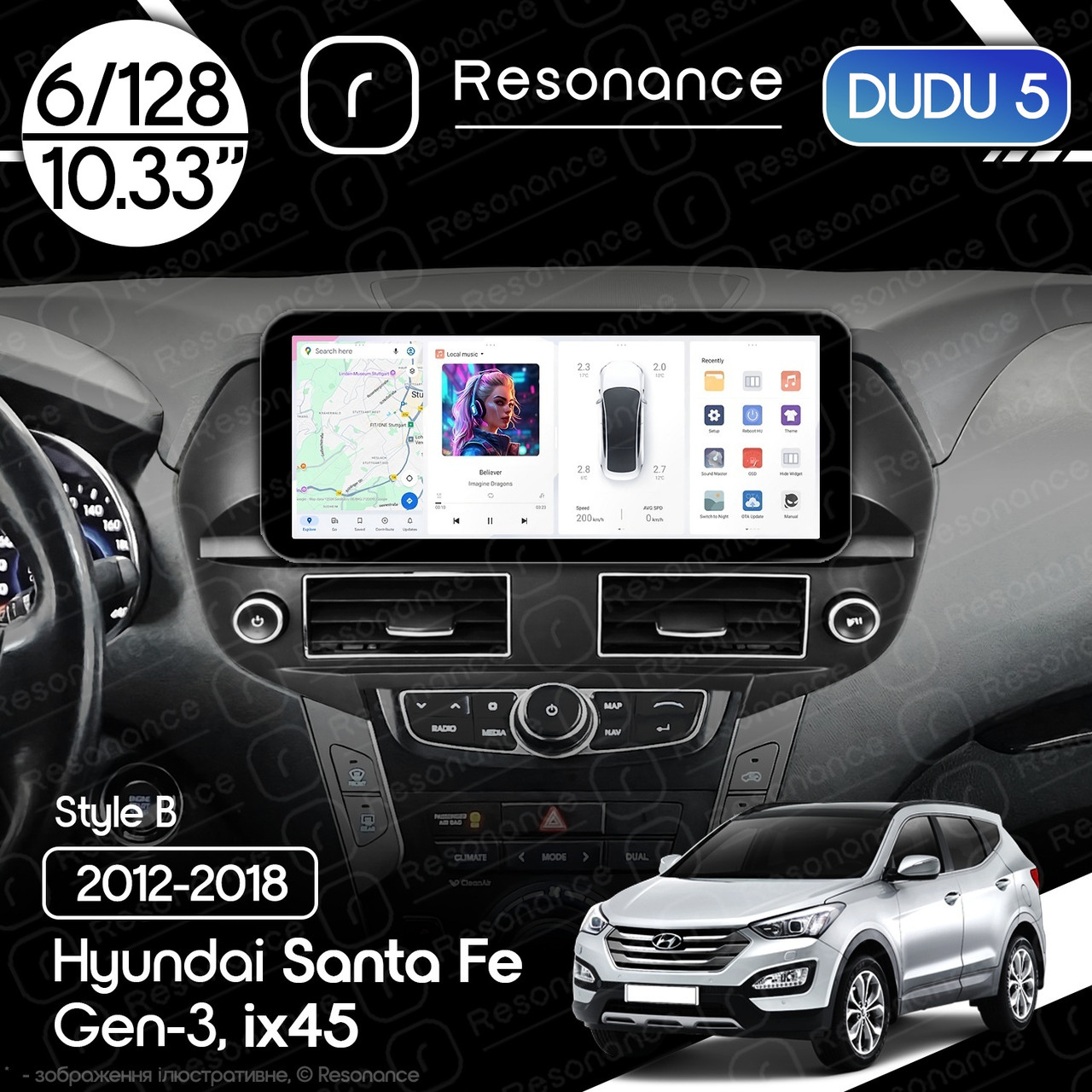 7058555344_magnitola-hyundai-ix45 Магнітола Hyundai ix45 (DM) (2012-2018) DUDU 5 10.33" 2K QLED, 6/128, 360 (Style B) - Зображення 1
