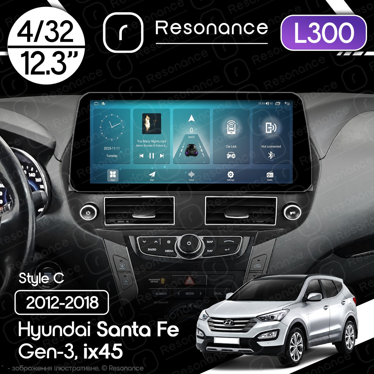 7058559816_magnitola-hyundai-ix45 Магнітола Hyundai ix45 (DM) (2012-2018) Resonance L300 4/32 12.3" QLED, 360 (BMW Style) - Зображення 1