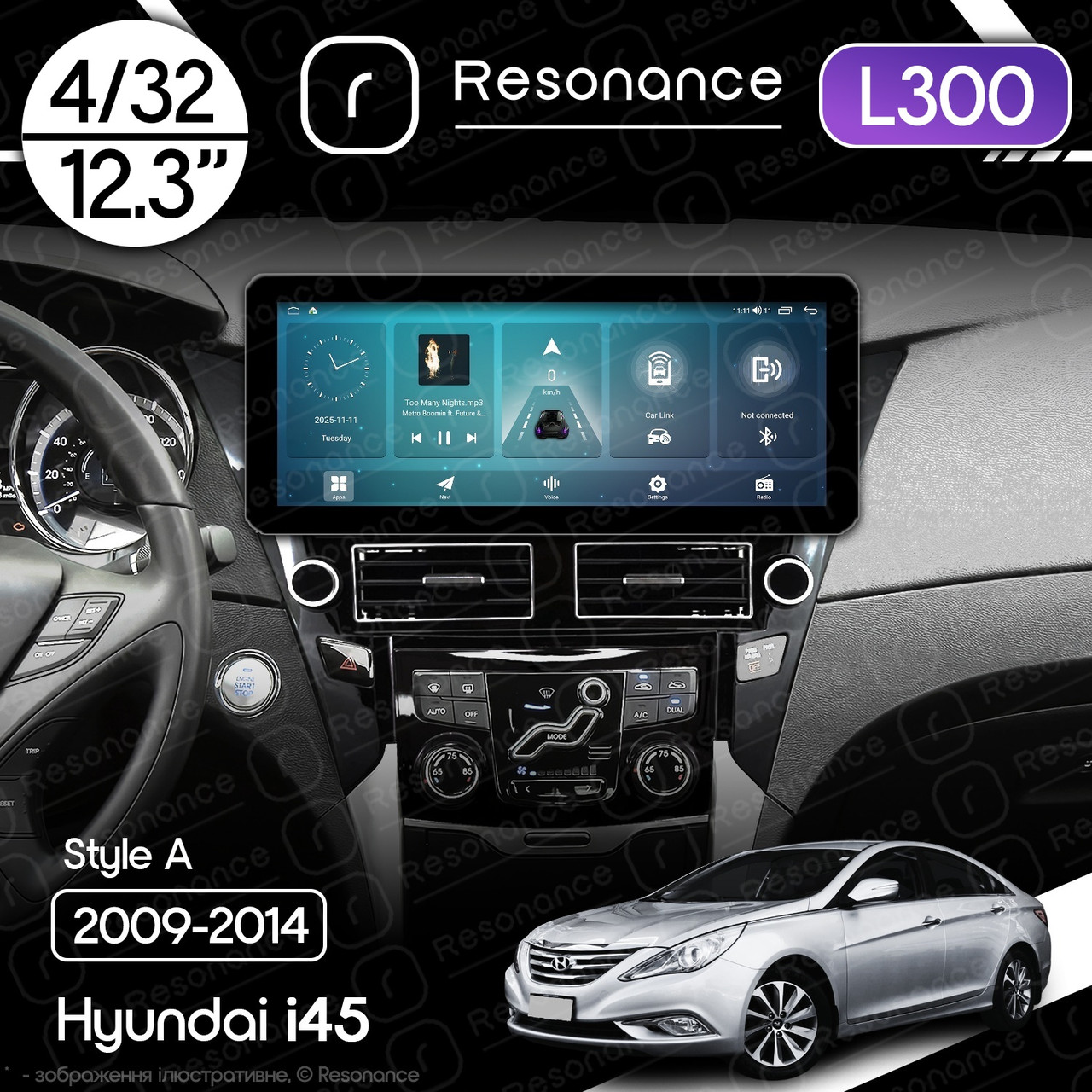 7059098725_magnitola-hyundai-i45 Магнітола Hyundai i45 (2009-2014) Resonance L300 4/32 12.3" QLED, 360 (Audi Style) - Зображення 1