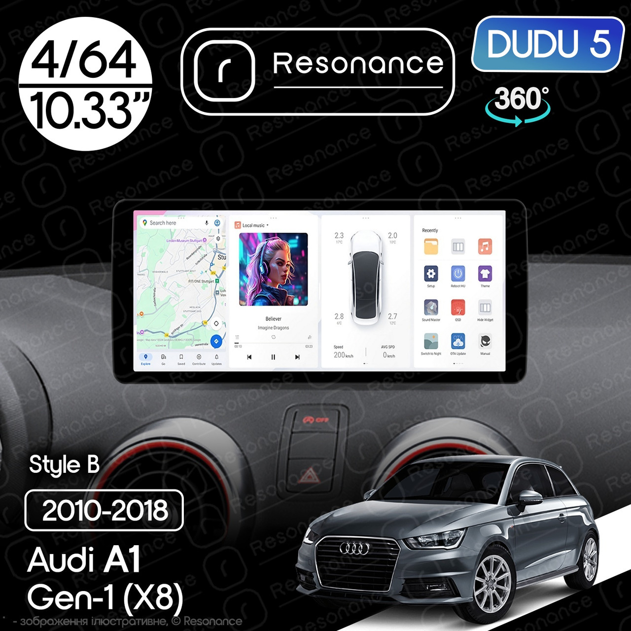 7127412469_magnitola-audi-a1 Магнітола Audi A1 (2010-2018) DUDU 5 10.33" QLED, 4/64, 360 (Style B) - Зображення 1
