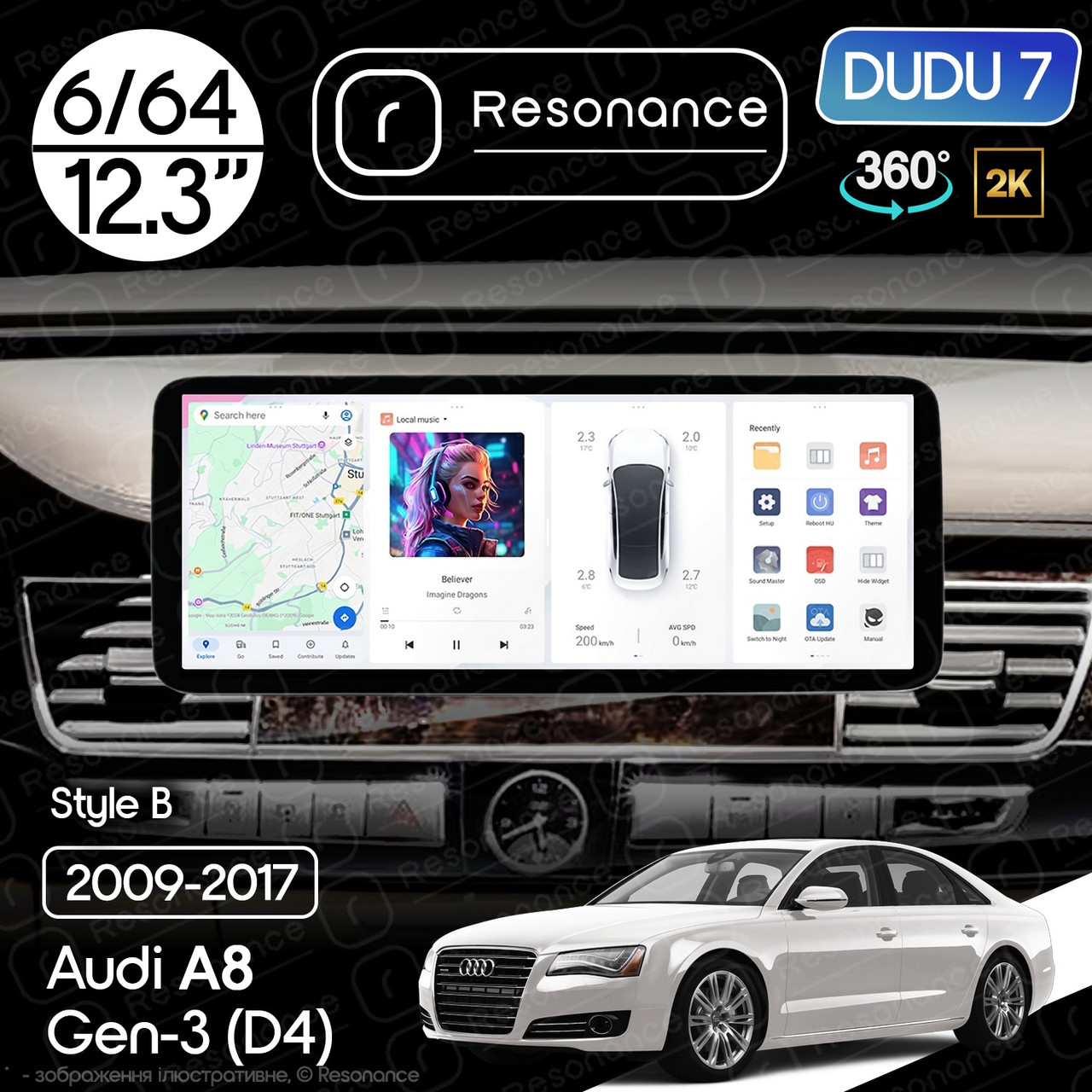 7176638324_magnitola-audi-a8 Магнітола Audi A8 Gen-3 (2009-2017) DUDU 7 12.3" 2K QLED, 6/64, 360 (Style B) - Зображення 1