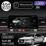 Магнітола Audi A8 Gen-2 (2002-2010) Resonance L500 4/64 10.33" QLED, 360 (BMW Style)