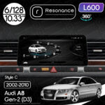 Магнітола Audi A8 Gen-2 (2002-2010) Resonance L600 6/128 10.33" QLED, 360 (BMW Style)