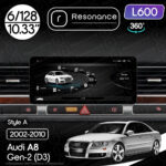 Магнітола Audi A8 Gen-2 (2002-2010) Resonance L600 6/128 10.33" QLED, 360 (Audi Style)