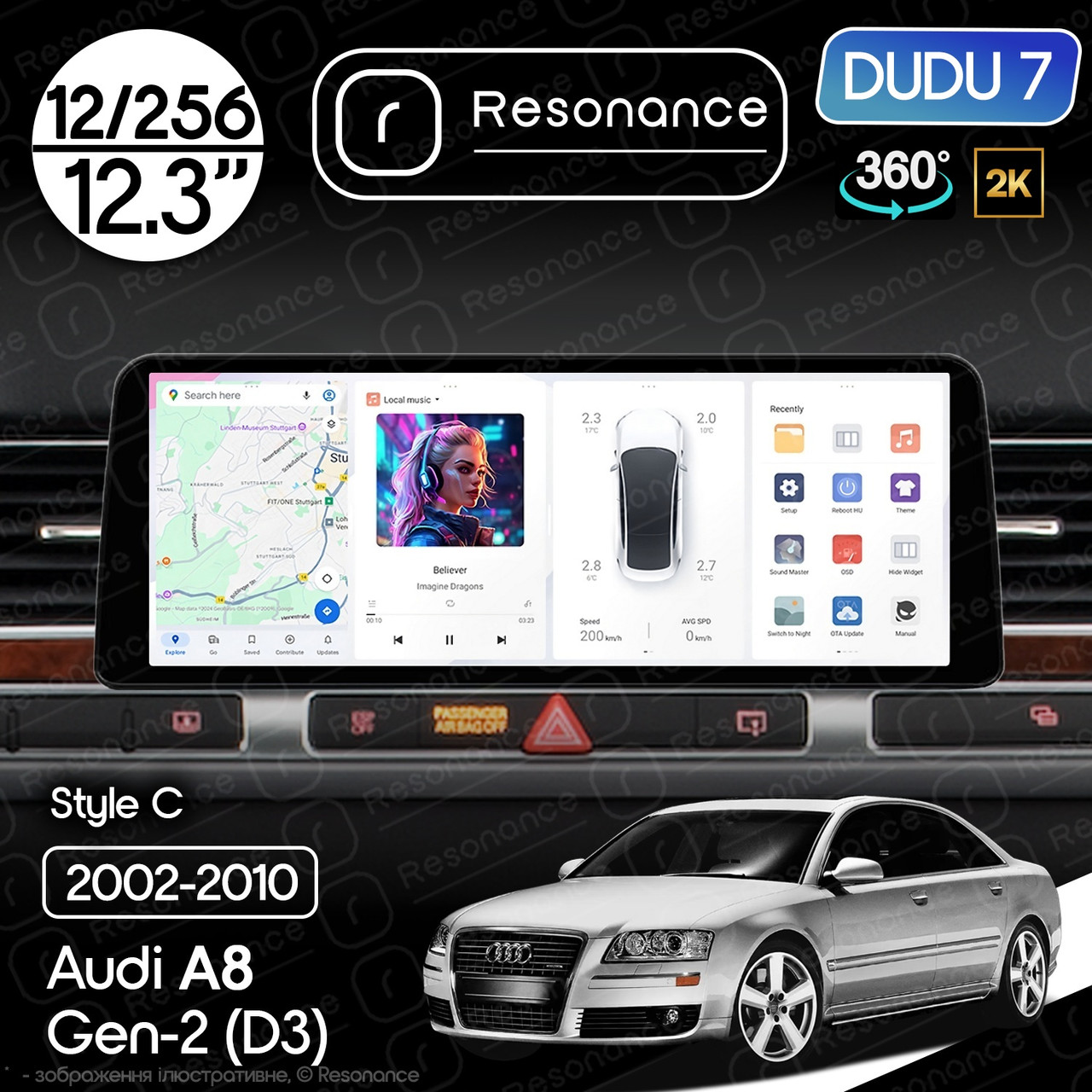 7176660217_magnitola-audi-a8 Магнітола Audi A8 Gen-2 (2002-2010) DUDU 7 12.3" 2K QLED, 12/256, 360 (Style C) - Зображення 1