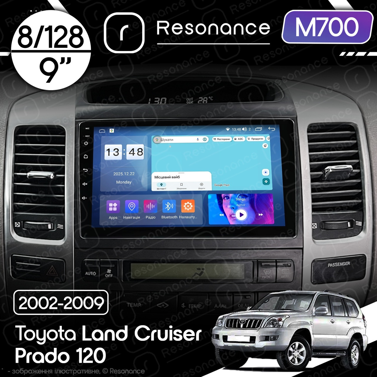 7258921212_magnitola-toyota-land Магнітола Toyota Land Cruiser Prado 120 (2002-2009) Resonance M700 8/128, 9" QLED - Зображення 1
