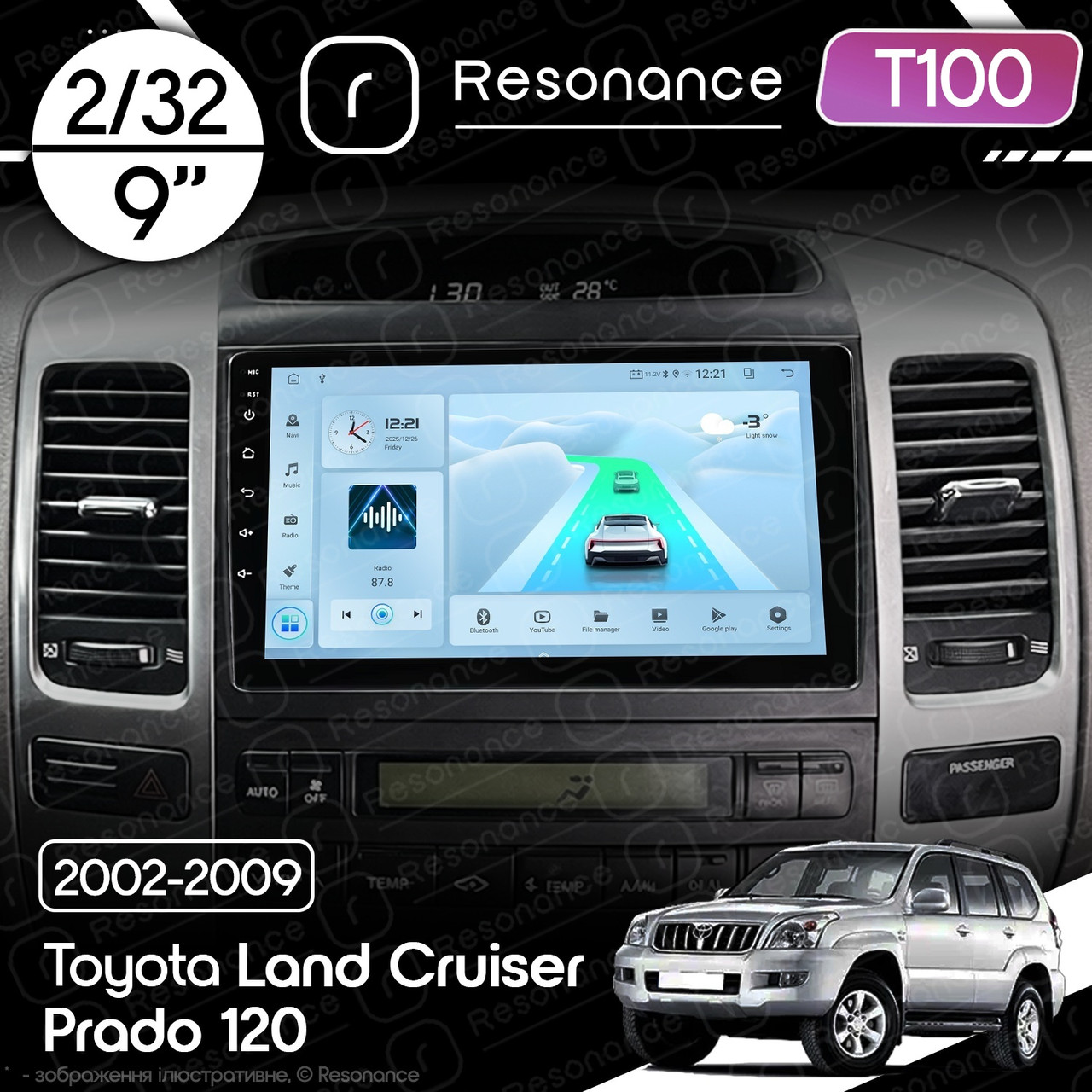 7258921225_magnitola-toyota-land Магнітола Toyota Land Cruiser Prado 120 (2002-2009) Resonance Ultra T100 2/32, 9" IPS (CarPlay) - Зображення 1