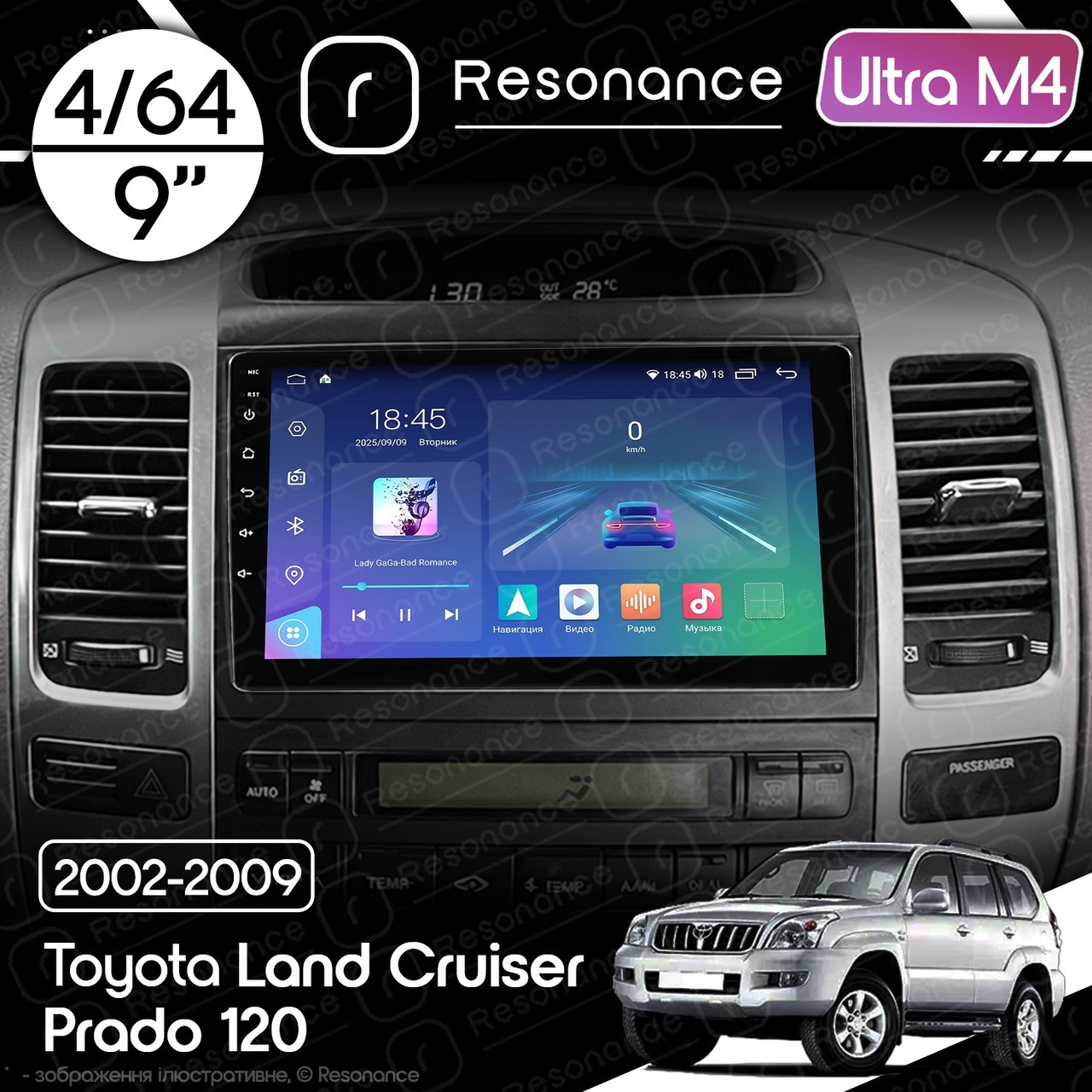 7258926786_magnitola-toyota-land Магнітола Toyota Land Cruiser Prado 120 (2002-2009) Resonance Ultra M4 4/64, 9" QLED - Зображення 1