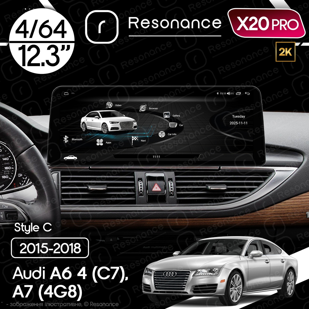 7293802381_magnitola-audi-a6 Магнітола Audi A6 4 (C7) S6 RS6 A6L (2014-2018) Resonance X20 PRO 4/64 12.3" 2K QLED (BMW Style) - Зображення 1