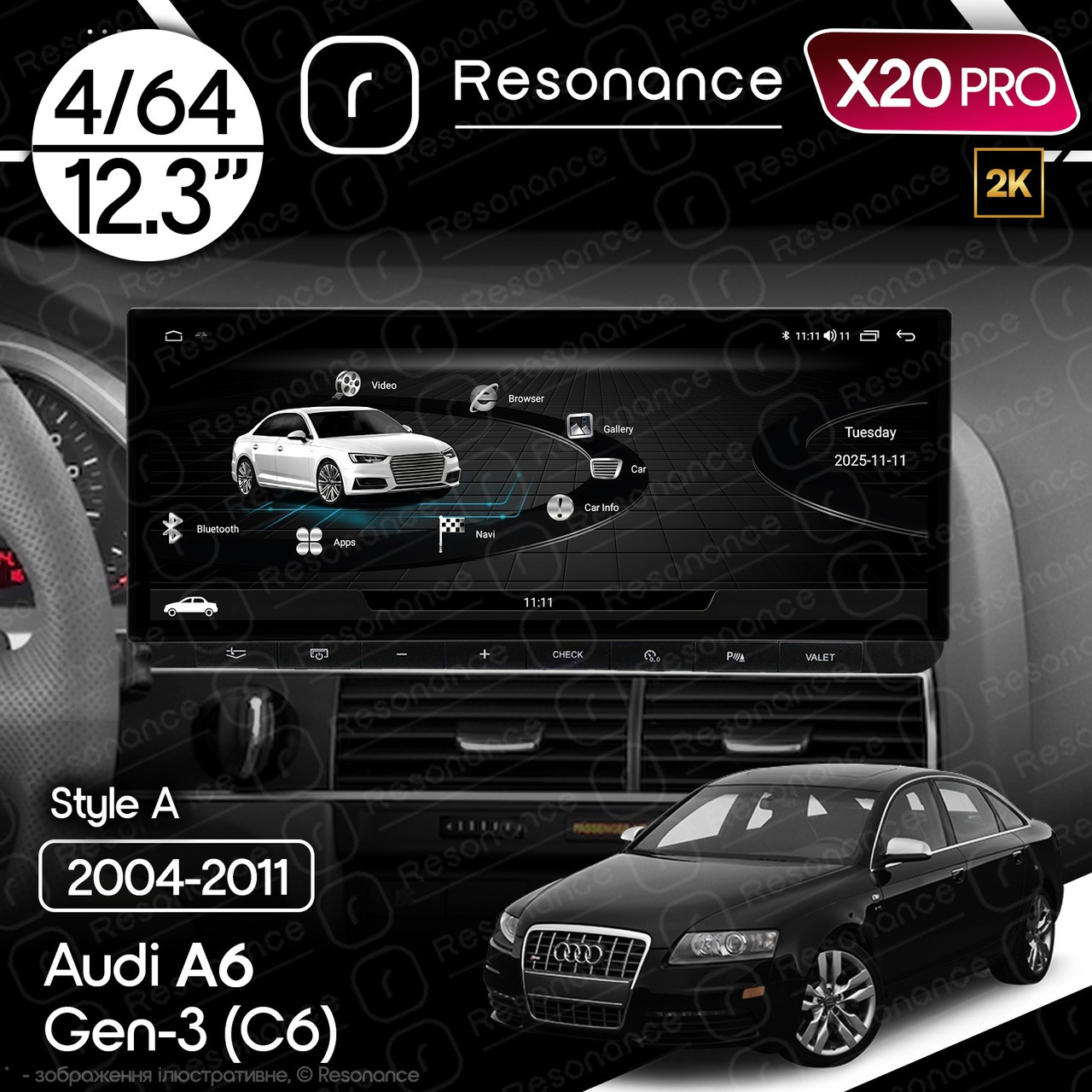 7294218024_magnitola-audi-a6 Магнітола Audi A6 3 (C6) S6 RS6 A6L (2004-2011) Resonance X20 PRO 4/64 12.3" 2K QLED (Audi Style) - Зображення 1