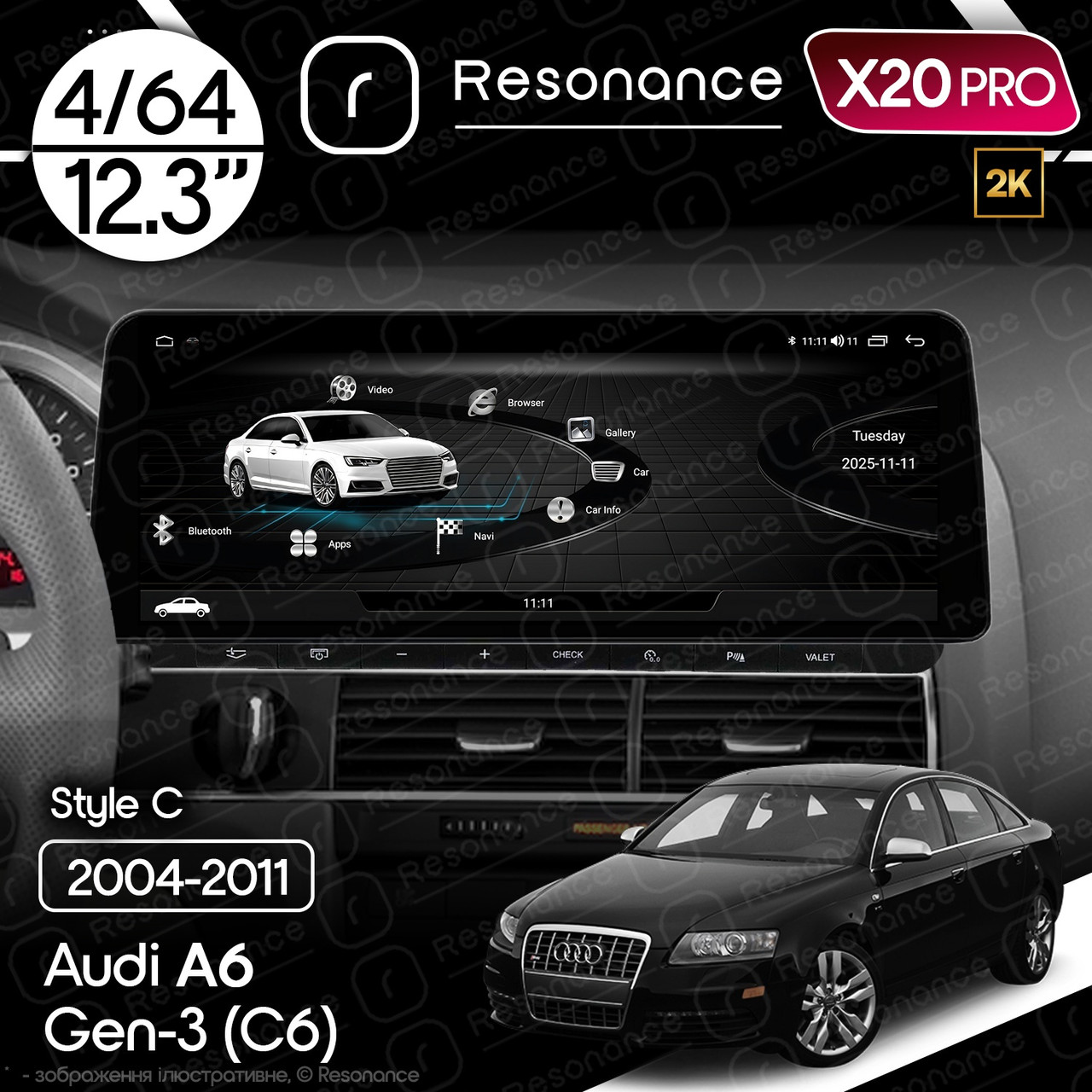 7294218038_magnitola-audi-a6 Магнітола Audi A6 3 (C6) S6 RS6 A6L (2004-2011) Resonance X20 PRO 4/64 12.3" 2K QLED (BMW Style) - Зображення 1