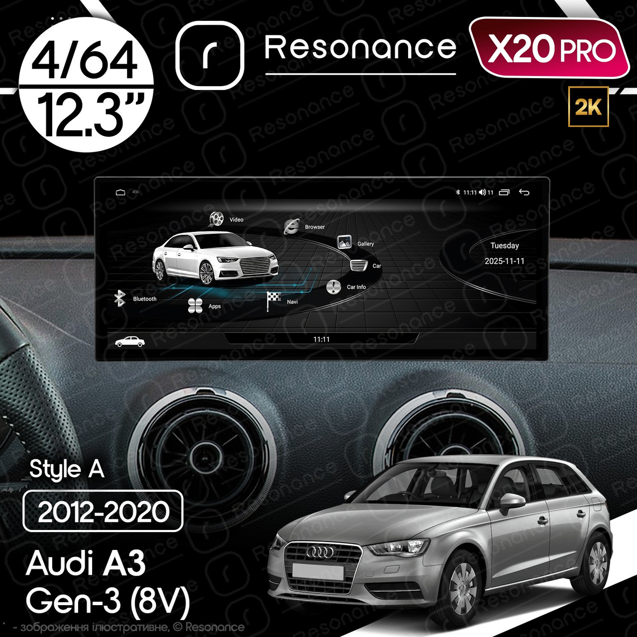 7294490053_magnitola-audi-a3 Магнітола Audi A3 3 (8V) (2012-2020) Resonance X20 PRO 4/64 12.3" 2K QLED (Audi Style) - Зображення 1