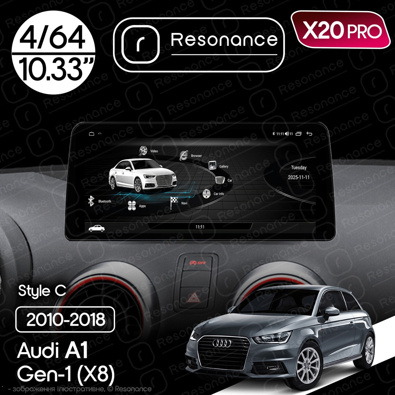 7294515869_magnitola-audi-a1 Магнітола Audi A1 (8X) (2010-2018) Resonance X20 PRO 4/64 10.33" QLED (BMW Style) - Зображення 1