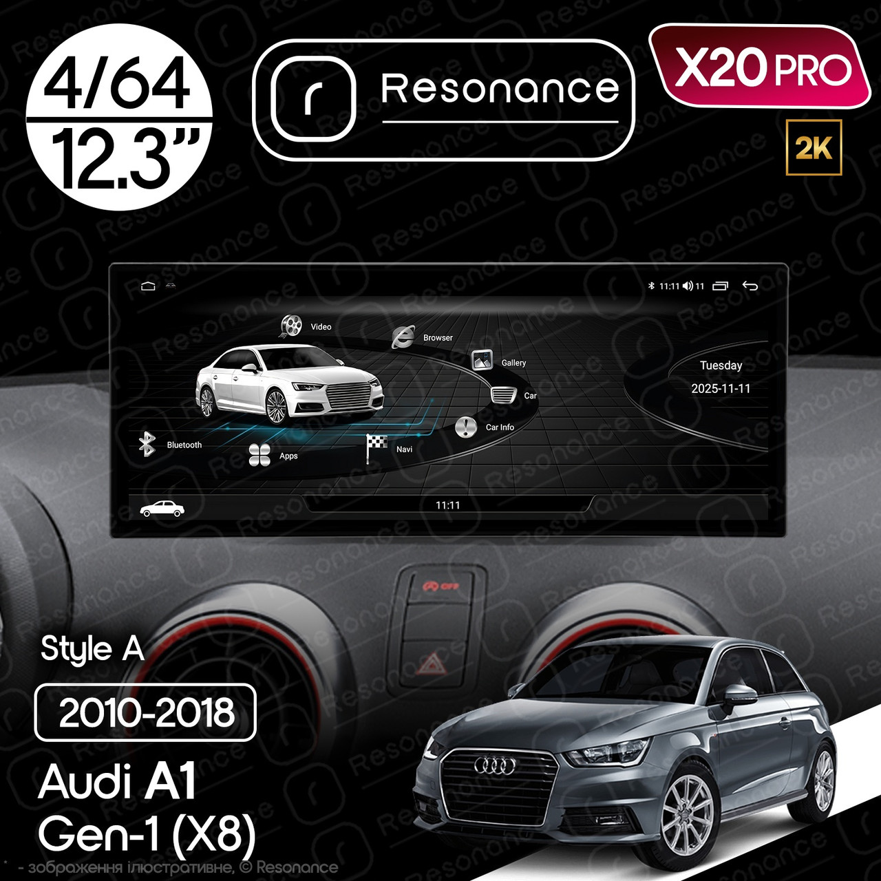 7294515879_magnitola-audi-a1 Магнітола Audi A1 (8X) (2010-2018) Resonance X20 PRO 4/64 12.3" 2K QLED (Audi Style) - Зображення 1