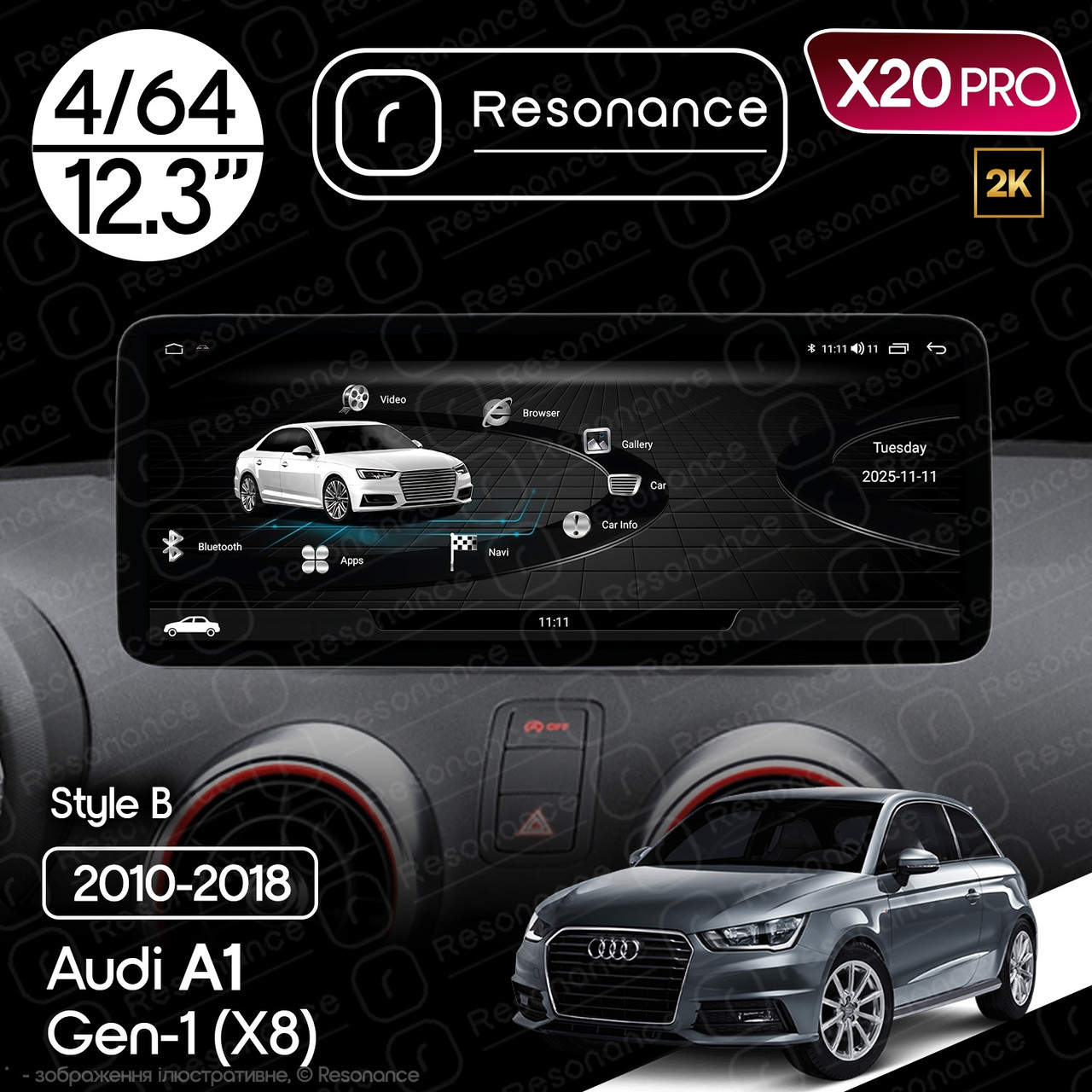 7294515884_magnitola-audi-a1 Магнітола Audi A1 (8X) (2010-2018) Resonance X20 PRO 4/64 12.3" 2K QLED (Benz Style) - Зображення 1