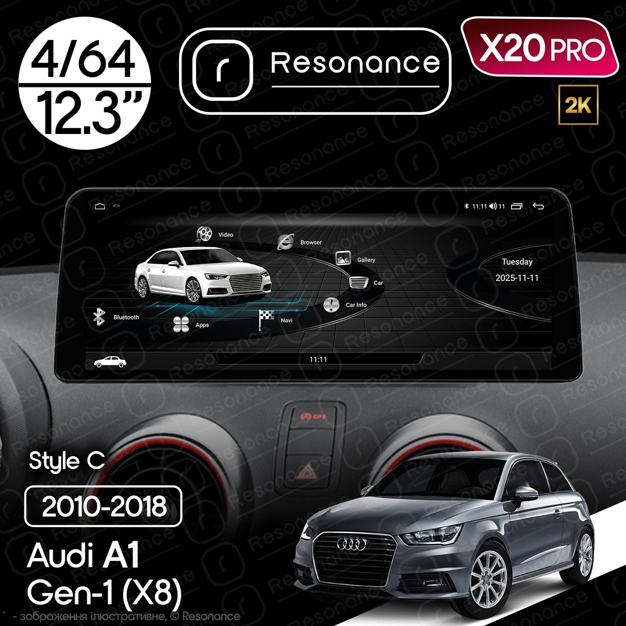 7294515889_magnitola-audi-a1 Магнітола Audi A1 (8X) (2010-2018) Resonance X20 PRO 4/64 12.3" 2K QLED (BMW Style) - Зображення 1